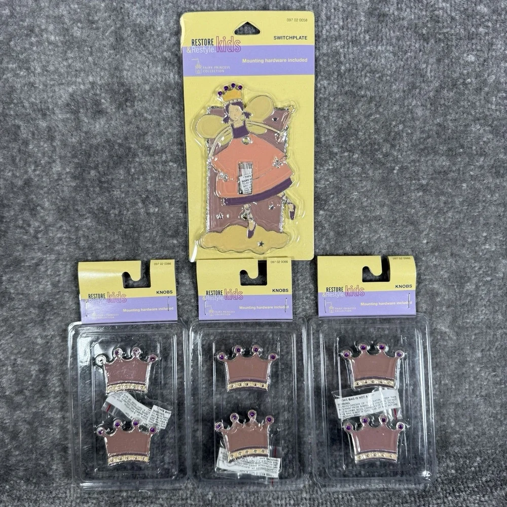 Vintage Switchplate and Knobs Kids Princess and Crown Set Restore‎ & Restyle